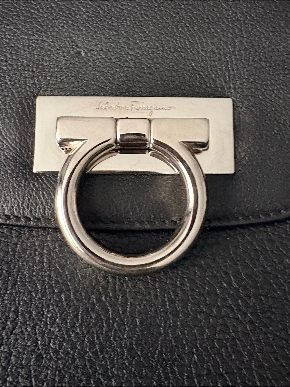 Salvatore Ferragamo Black Leather Shoulder Bag with Silver Hardware - Picture 6 of 7